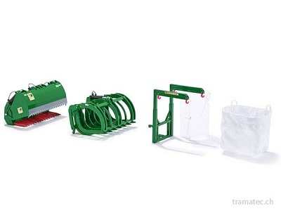 Wiking Frontlader Werkzeuge - Set B John Deere grün