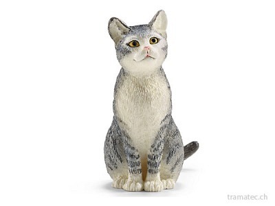 Schleich Katze, sitzend weiss-grau