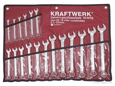 KRAFTWERK 18-t. COMBI Gabelringschlüsselsatz 5.5-22 mm mit Rolltasche