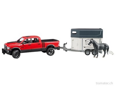 Bruder RAM 2500 Power Wagon mit Pferdeanhänger und 1 Pferd