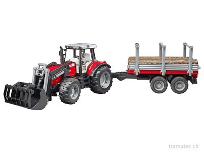 Bruder Massey Ferguson 7480 mit Frontlader und Holztransporthänger